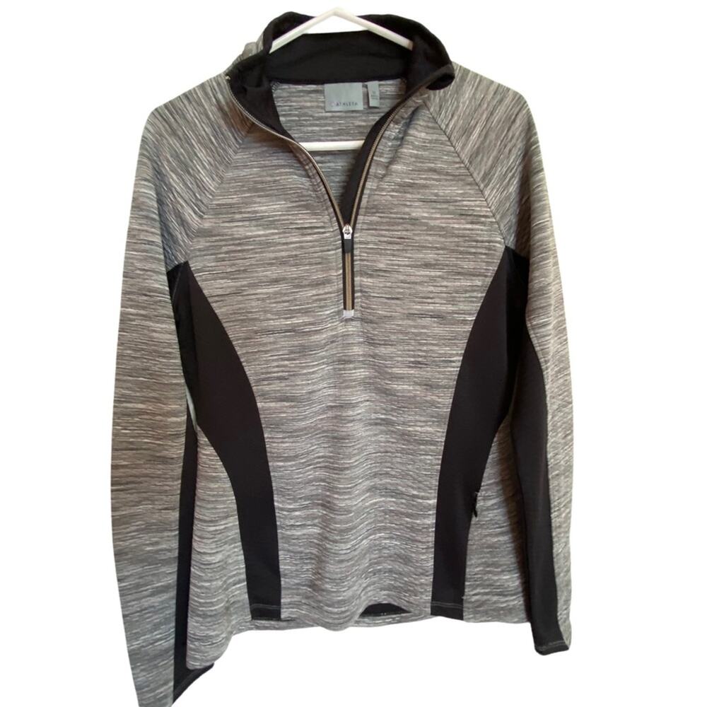 Athleta Womens Long Sleeve Running Wild Half Zip Pullover Shirt Black Gray Sz M